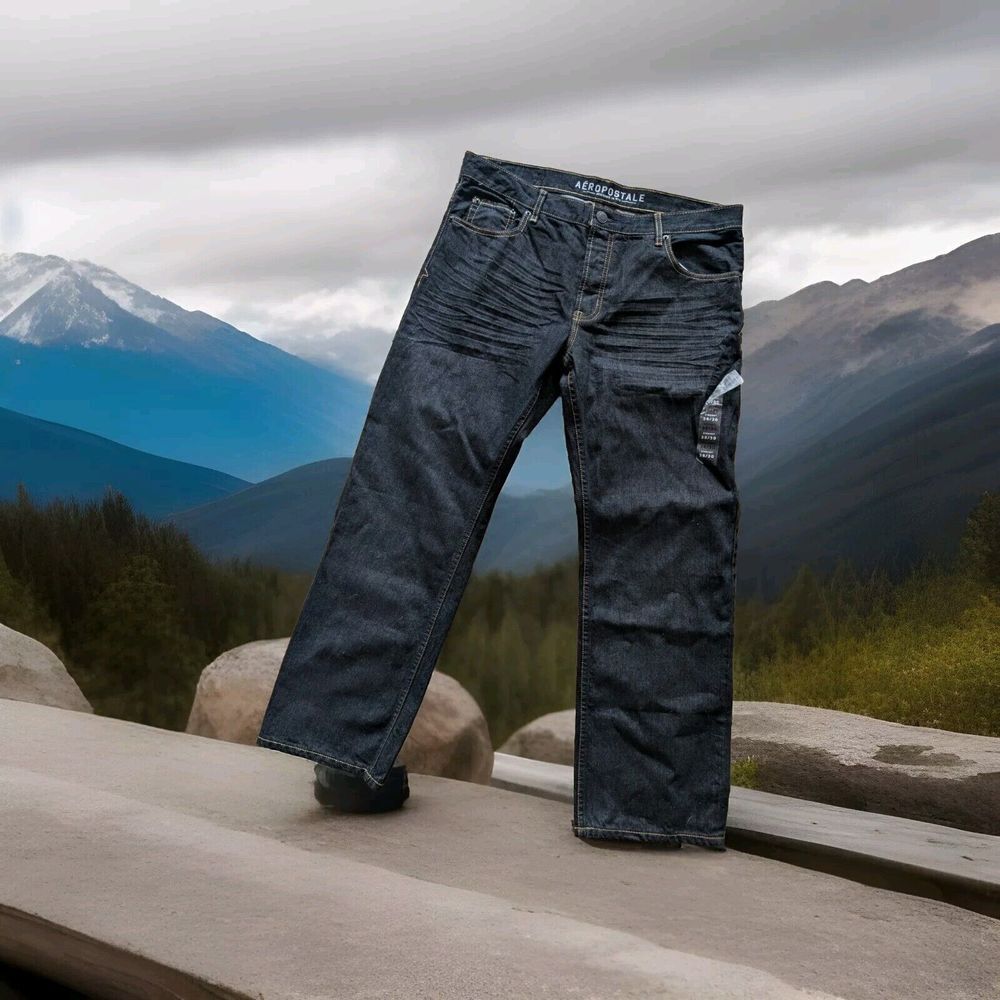 NWT AEROPOSTALE Button Fly men's straight jeans tag‎ 36/30 dark Wash denim.0